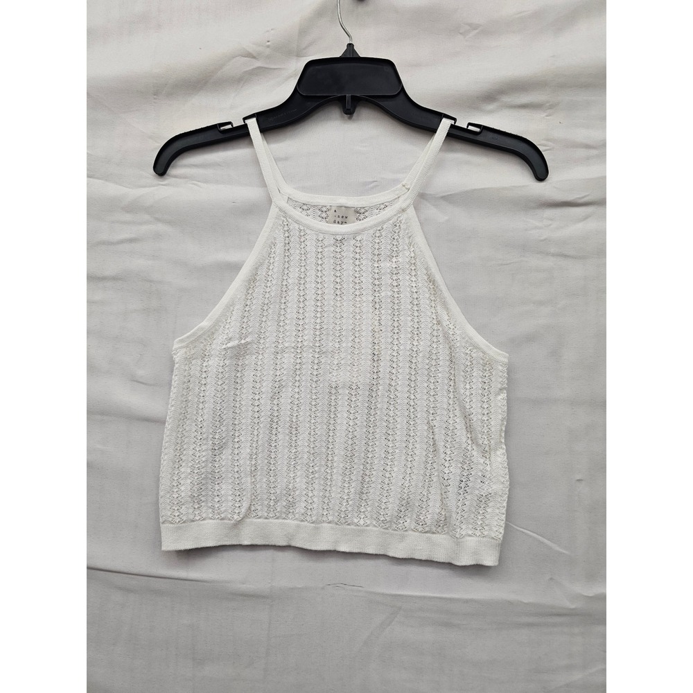 A New Day Womens‎ Halter Neck Tank Top Cream Cotton Blend Casual Size Small